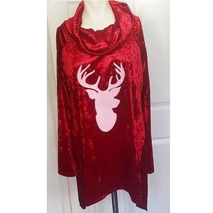 Red Christmas Velvet plus Size Blouse